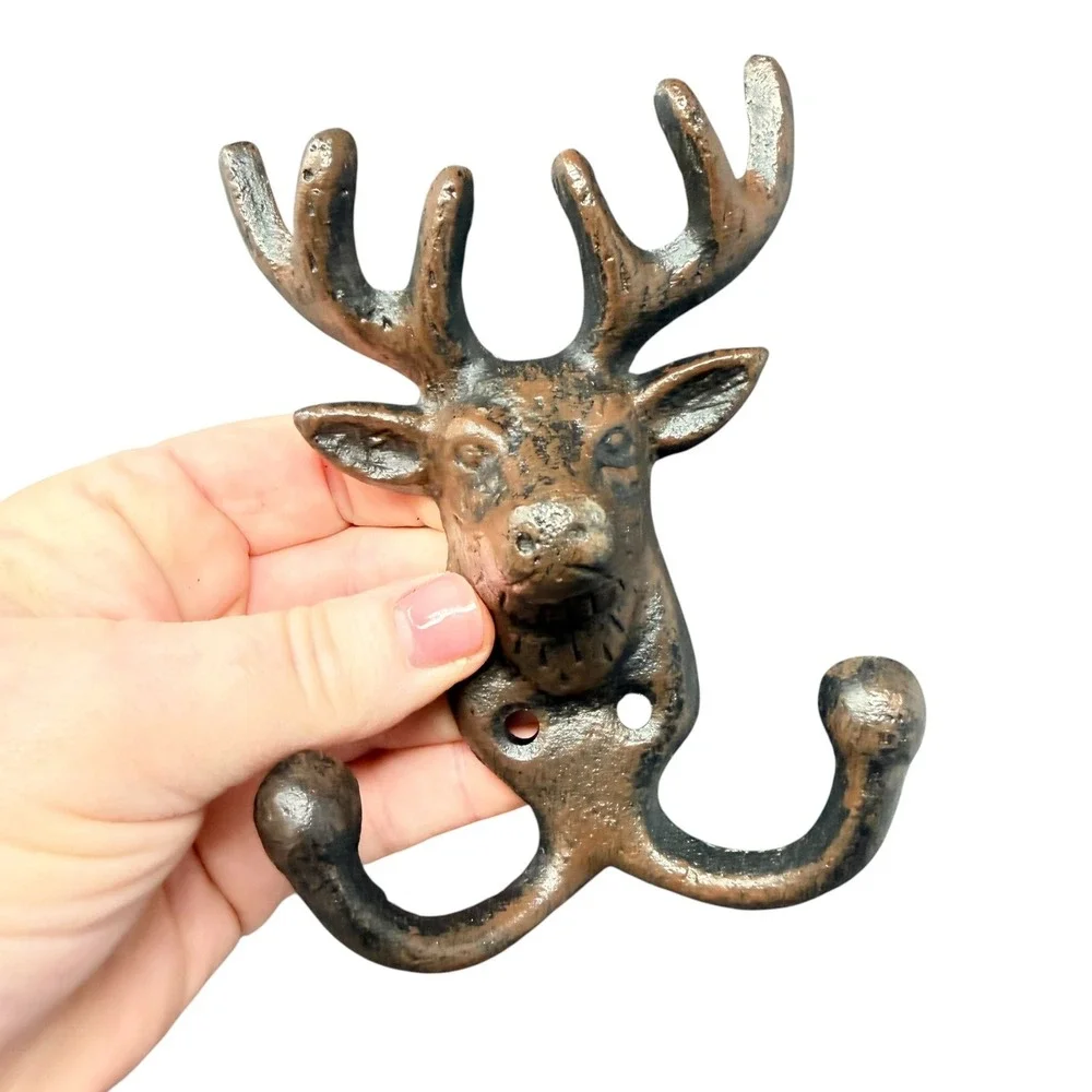 Cast Iron Stag Deer Head Double Wall Hook Rustic Cabin Lodge Decor Farmhouse